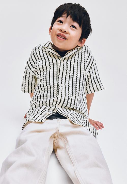 H&M - Pointelle-knit resort shirt - light beige/striped