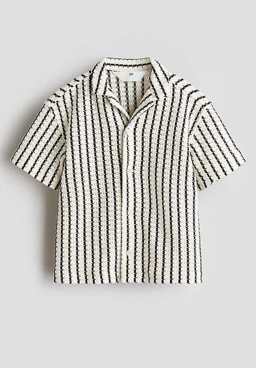 H&M - Pointelle-knit resort shirt - light beige/striped