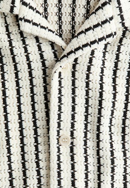 H&M - Pointelle-knit resort shirt - light beige/striped