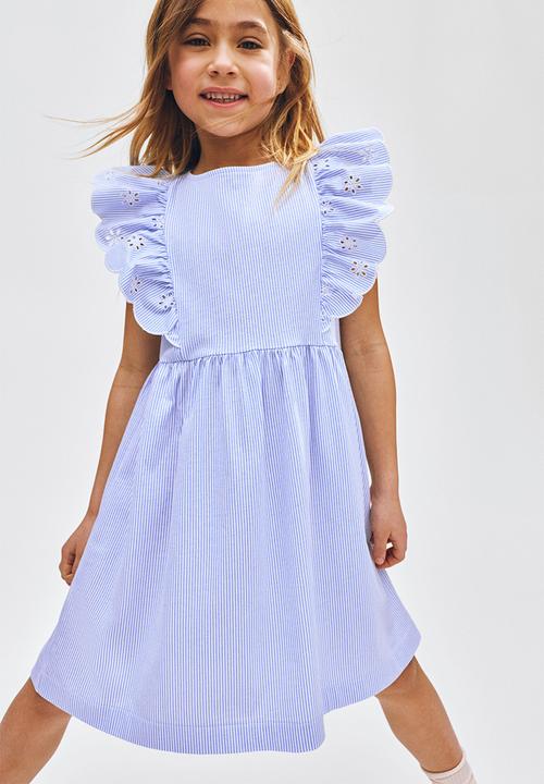 H&M - Flounce-trimmed cotton dress - light blue/striped