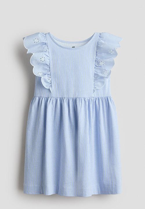 H&M - Flounce-trimmed cotton dress - light blue/striped