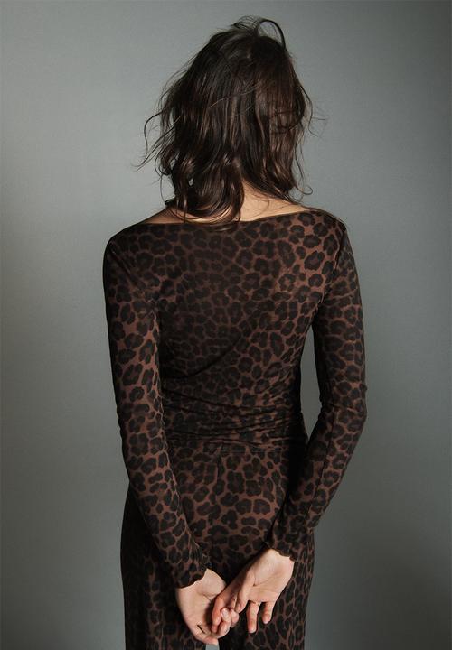 H&M - Ribbed pyjamas - dark brown/leopard print