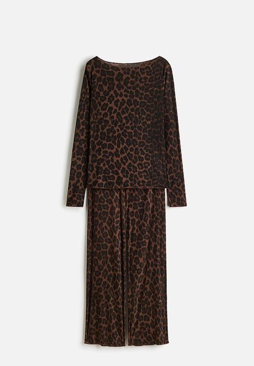 H&M - Ribbed pyjamas - dark brown/leopard print