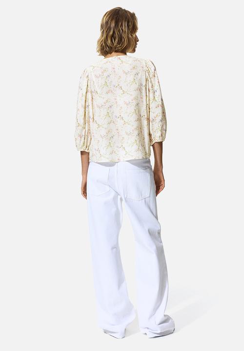 H&M - Linen-blend blouse - white/floral