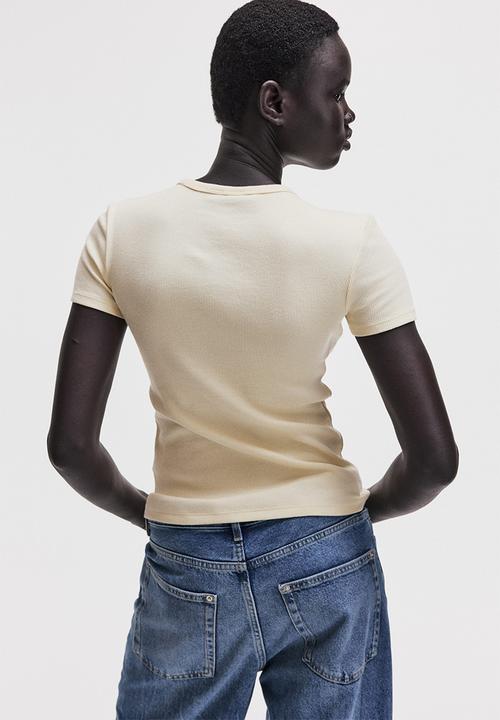 H&M - Ribbed T-shirt - light yellow