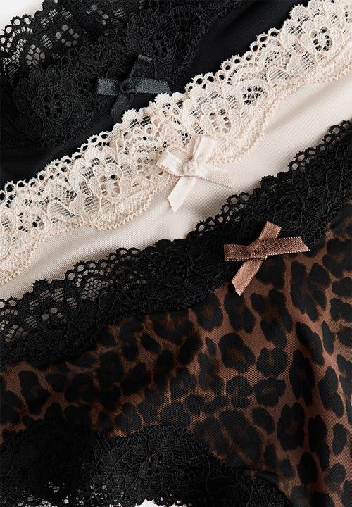 H&M - 3-Pack microfibre and lace brazilian briefs - black/leopard print