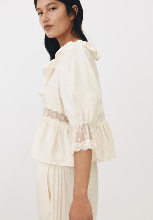 H&M - Lace-detail blouse - light beige