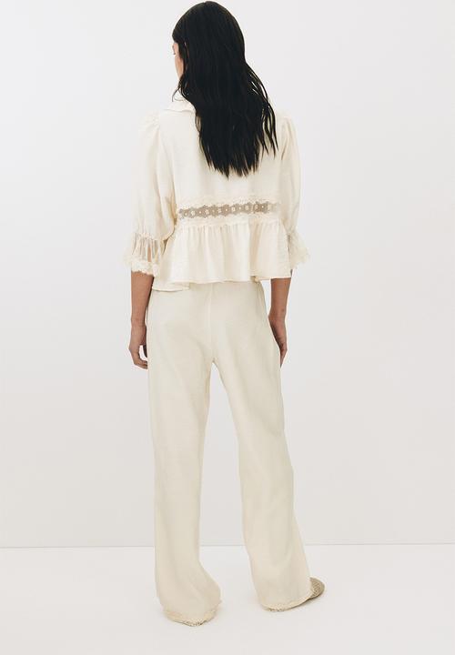 H&M - Lace-trimmed drawstring trousers - light beige
