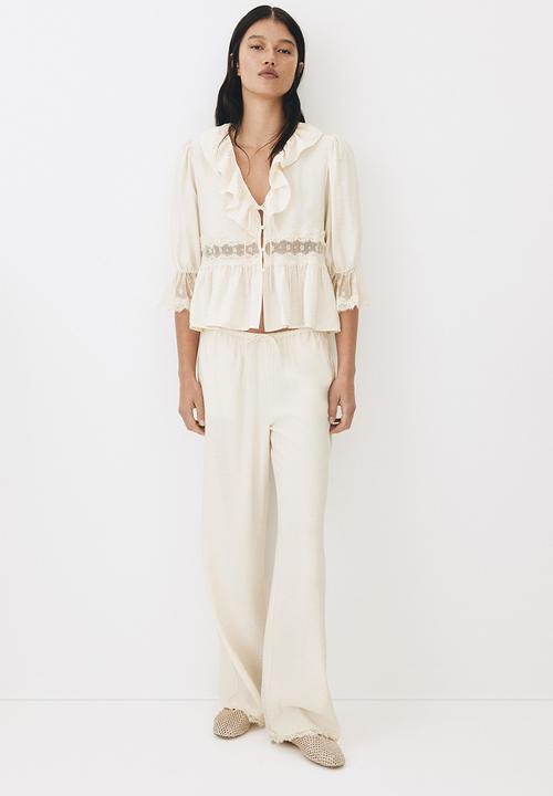 H&M - Lace-trimmed drawstring trousers - light beige