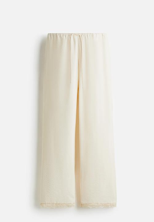 H&M - Lace-trimmed drawstring trousers - light beige