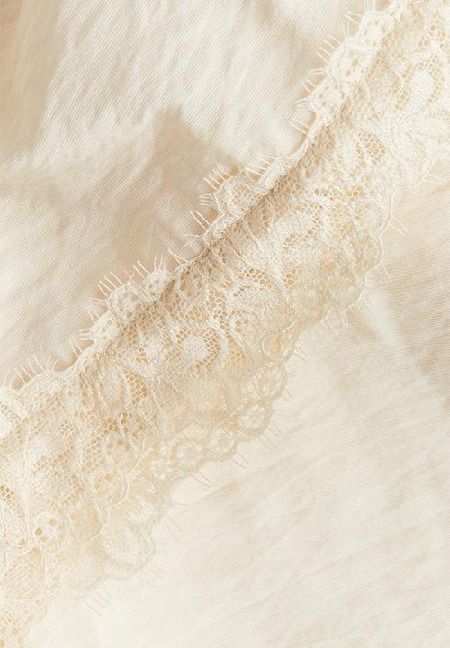 H&M - Lace-trimmed drawstring trousers - light beige