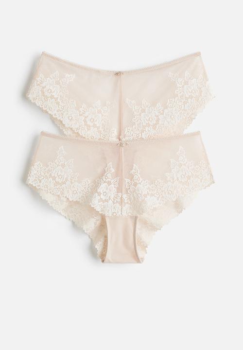 H&M - 2-Pack lace hipster briefs - light beige/white