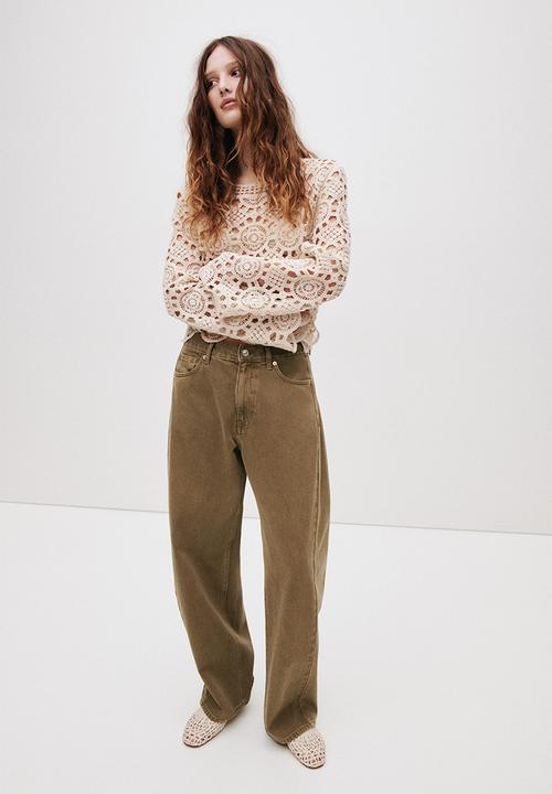 H&M - Baggy barrel regular waist jeans - khaki green