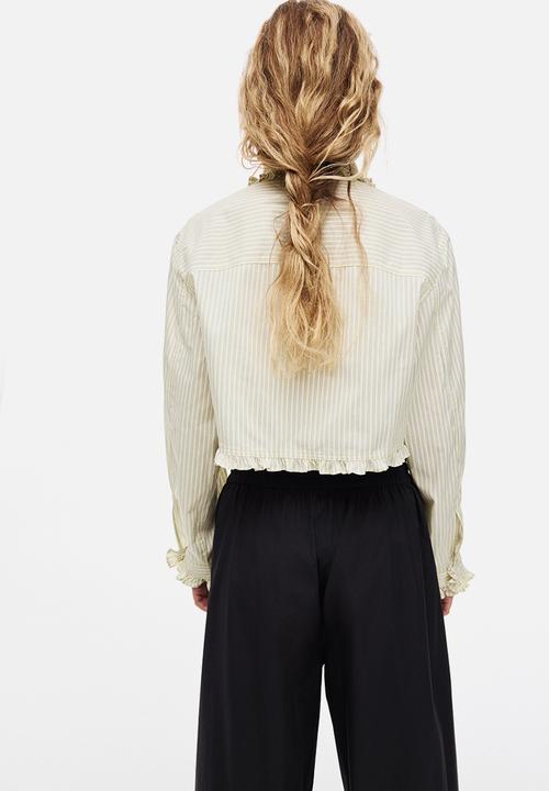 H&M - Frill-trimmed shirt - pale yellow/striped
