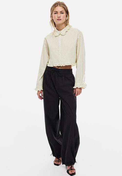 H&M - Frill-trimmed shirt - pale yellow/striped