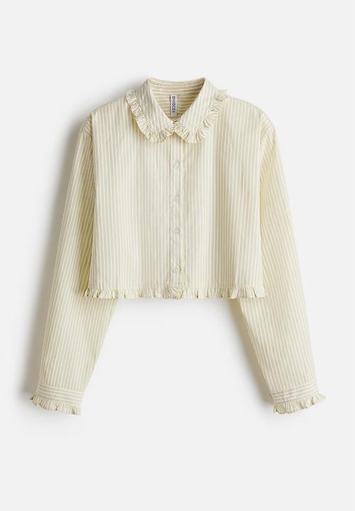 H&M - Frill-trimmed shirt - pale yellow/striped