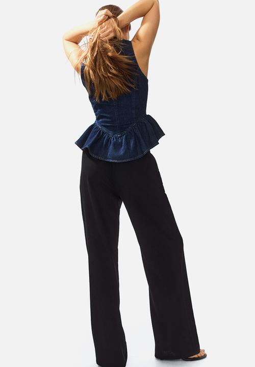 H&M - Linen-blend drawstring trousers - black