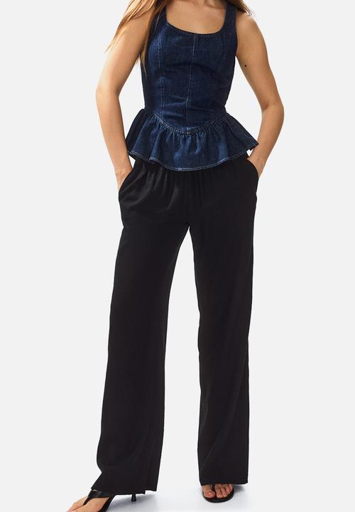 H&M - Linen-blend drawstring trousers - black
