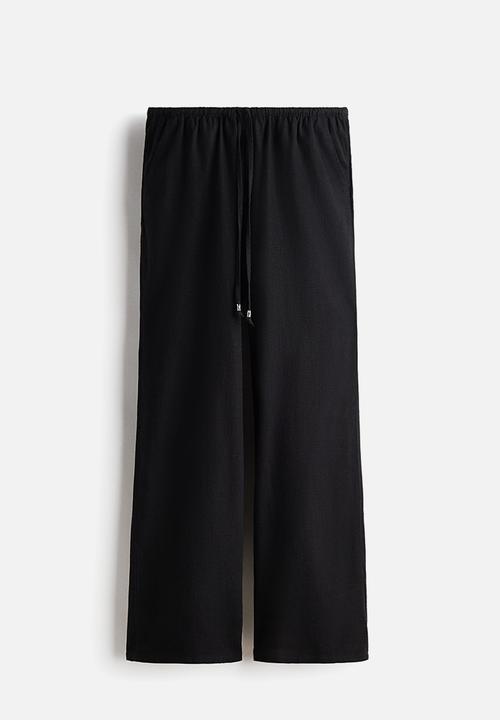 H&M - Linen-blend drawstring trousers - black