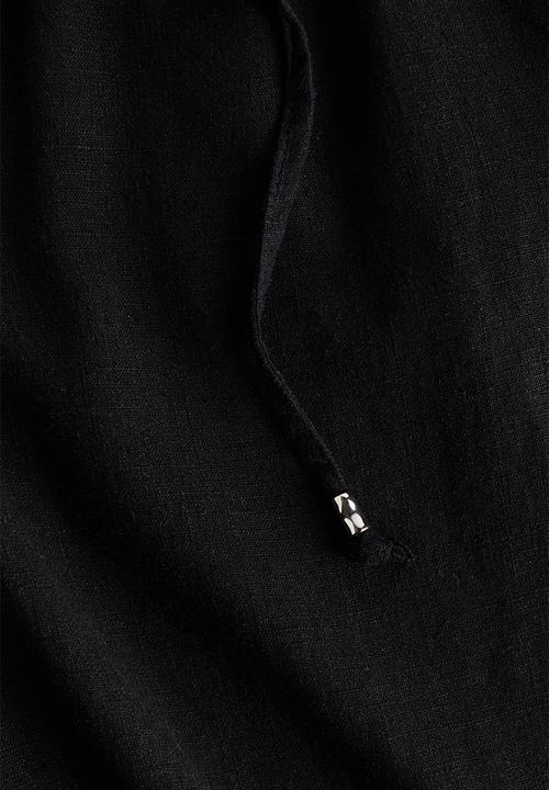H&M - Linen-blend drawstring trousers - black