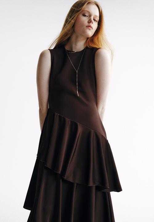 H&M - Satin-skirt ponte di roma dress - dark brown