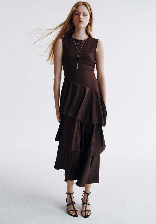 H&M - Satin-skirt ponte di roma dress - dark brown