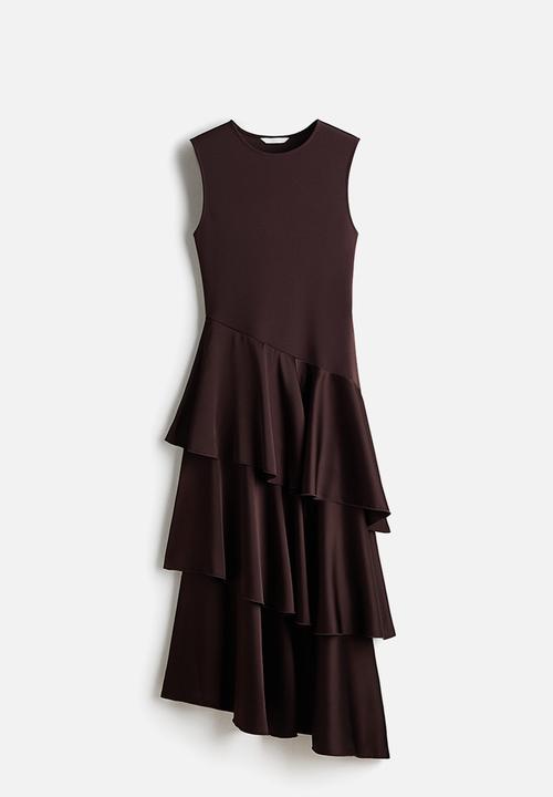 H&M - Satin-skirt ponte di roma dress - dark brown
