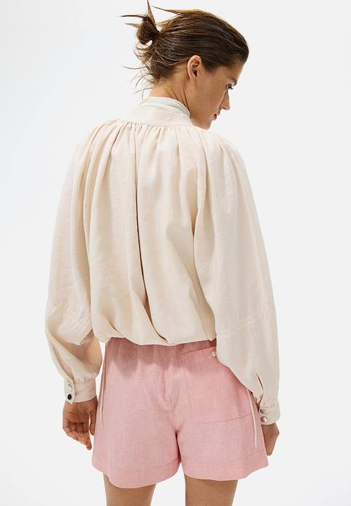 H&M - Linen-blend paper bag shorts - pink