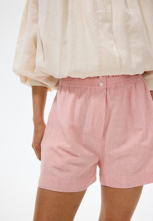 H&M - Linen-blend paper bag shorts - pink