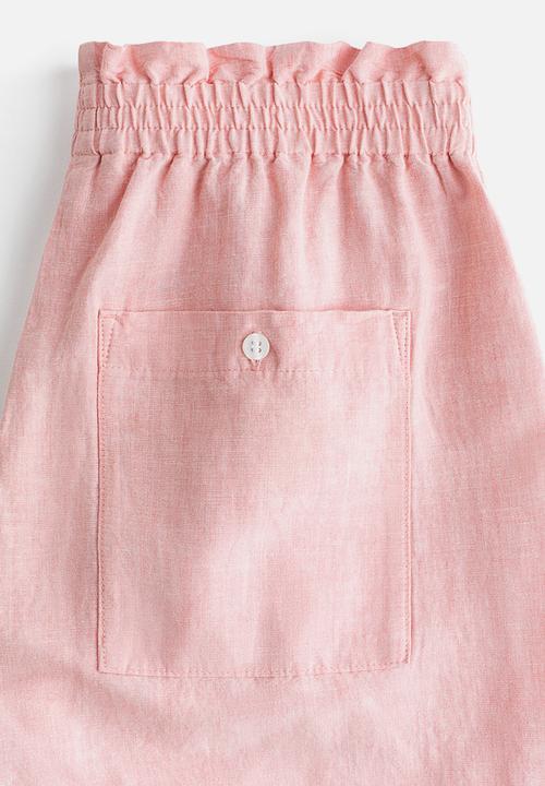 H&M - Linen-blend paper bag shorts - pink