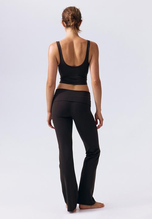 H&M - Fold-over flared sports leggings with lycra® - coffee bean brown