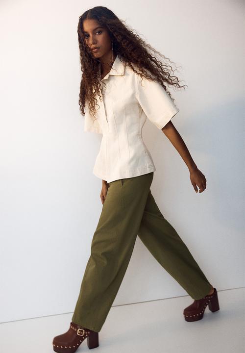H&M - Barrel-leg cargo trousers - khaki green