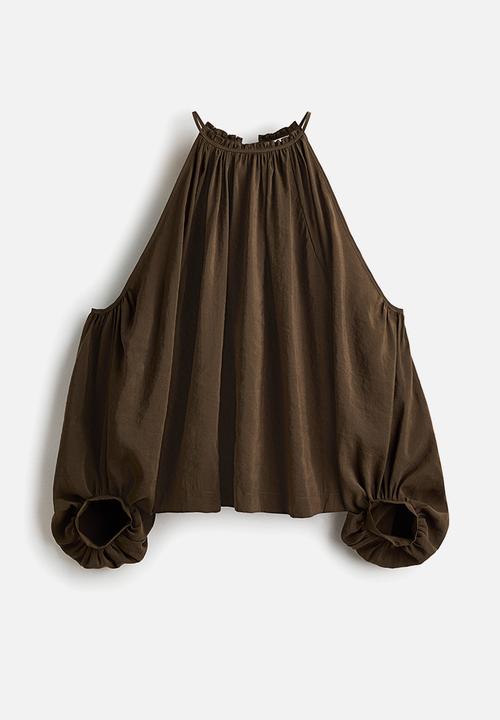 H&M - Cold-shoulder blouse - dark khaki green