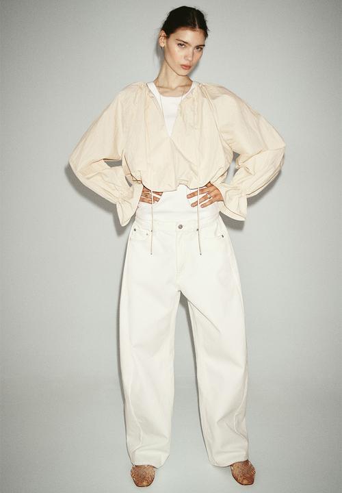 H&M - Crinkled balloon blouse - light beige