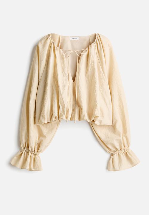 H&M - Crinkled balloon blouse - light beige