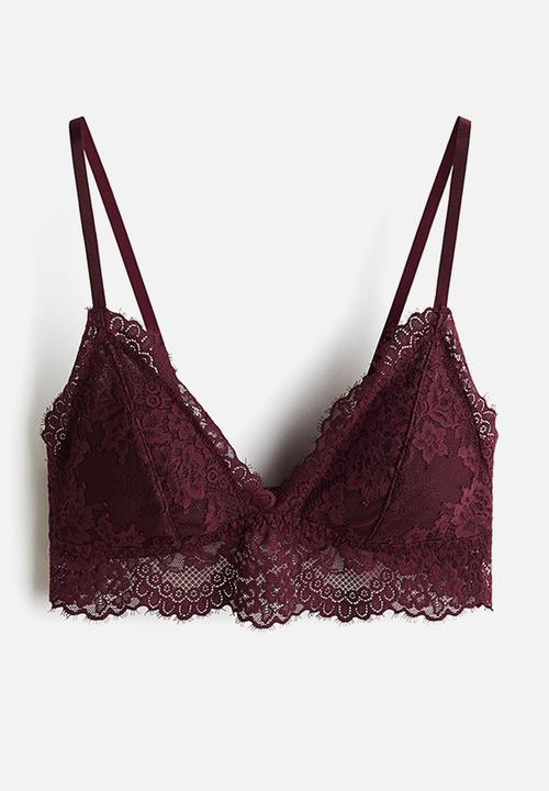 H&M - Padded soft lace bra - burgundy