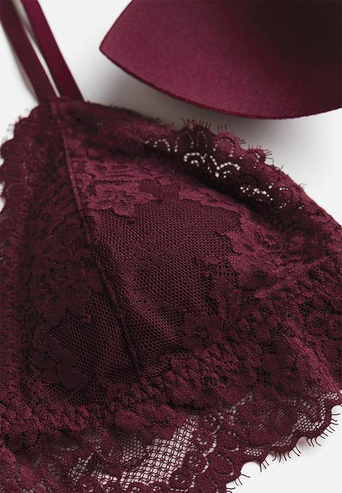 H&M - Padded soft lace bra - burgundy