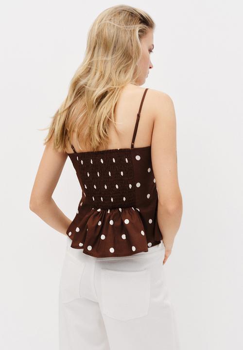 H&M - Peplum strappy top - dark brown/polka dot