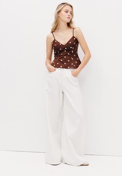 H&M - Peplum strappy top - dark brown/polka dot