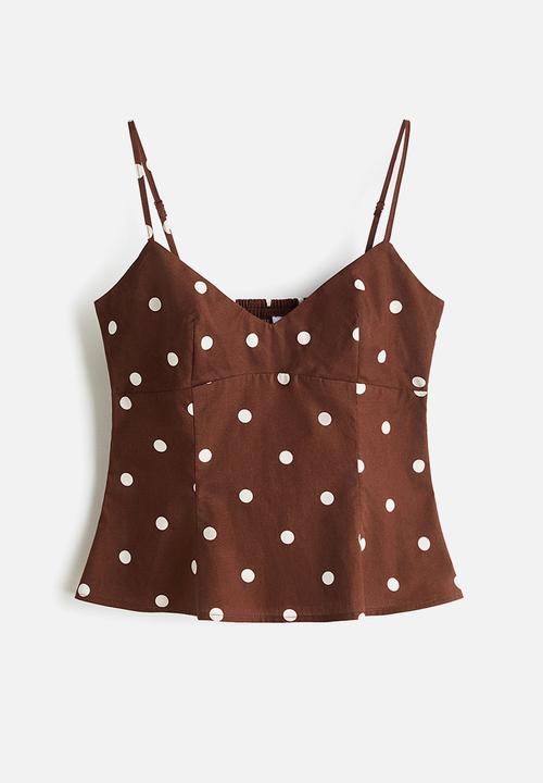 H&M - Peplum strappy top - dark brown/polka dot