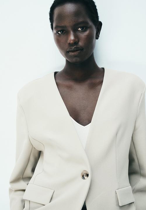 H&M - Collarless jersey blazer - beige