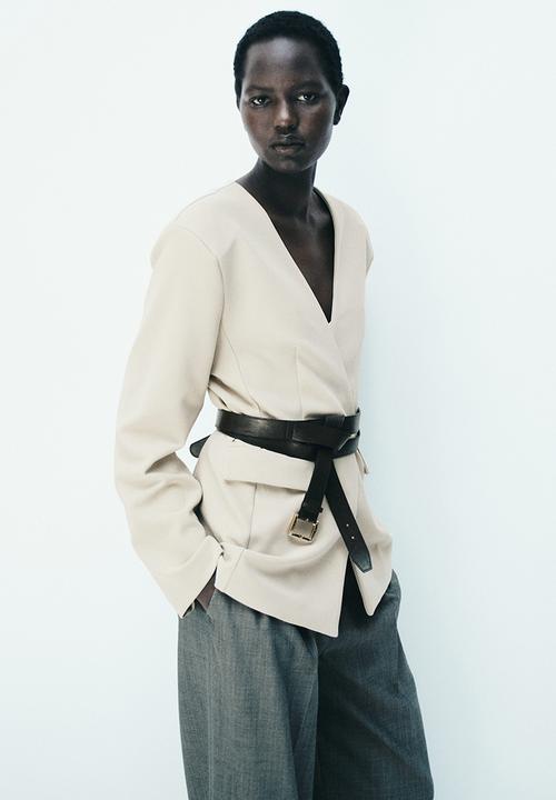 H&M - Collarless jersey blazer - beige