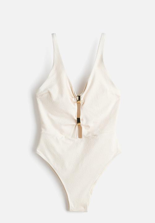 H&M - Padded-cup high leg swimsuit - white