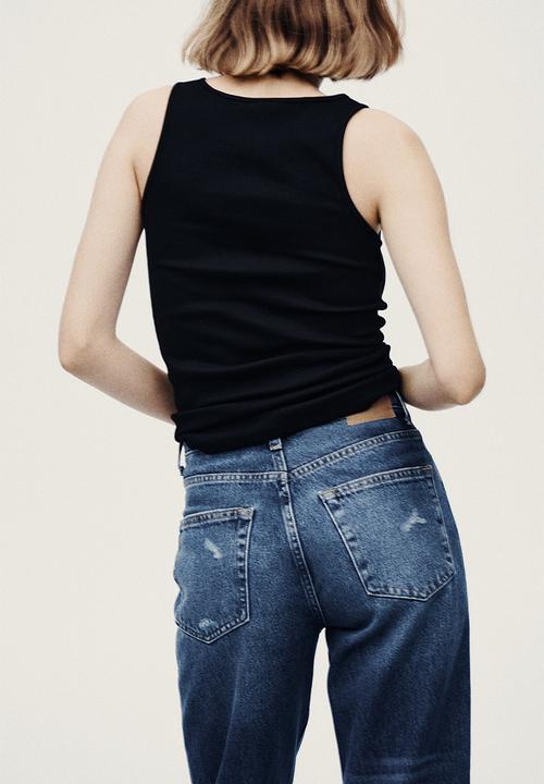 H&M - Straight high waist ankle jeans - denim blue