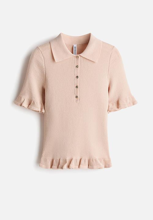 H&M - Rib-knit collared top - powder pink