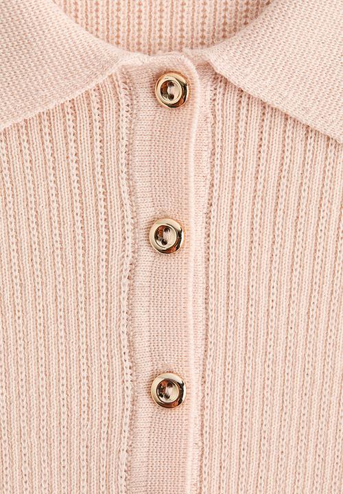 H&M - Rib-knit collared top - powder pink