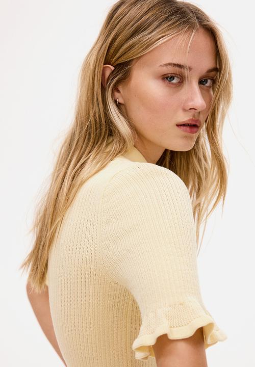 H&M - Rib-knit collared top - light yellow