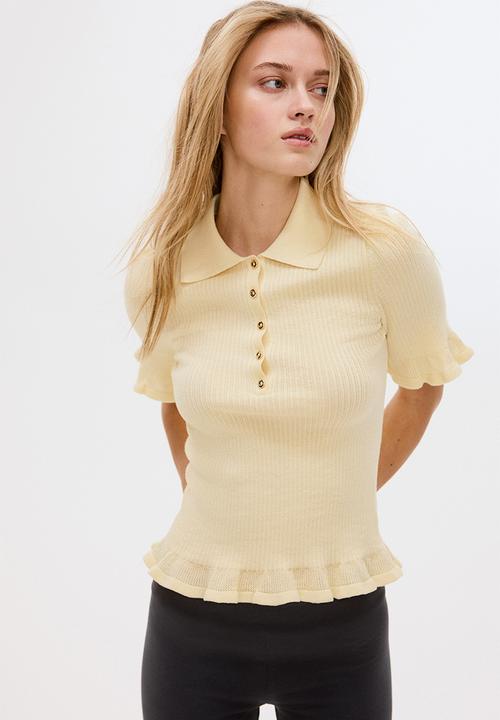 H&M - Rib-knit collared top - light yellow