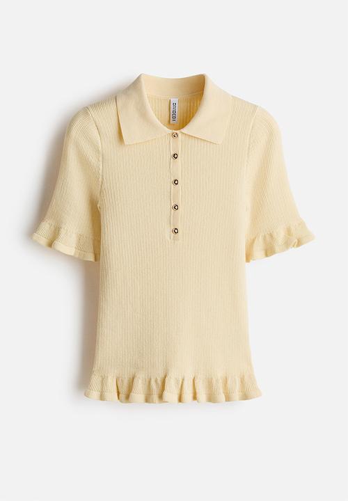 H&M - Rib-knit collared top - light yellow