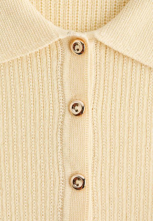 H&M - Rib-knit collared top - light yellow